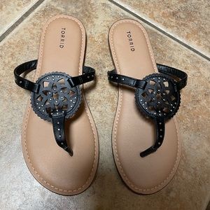 Torrid black faux leather t-strap sandals